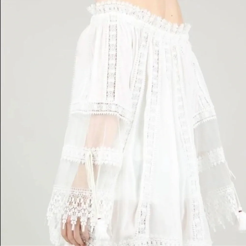 POL white BoHo lace floral off shoulder ruffle top. Size S - Picture 2 of 9